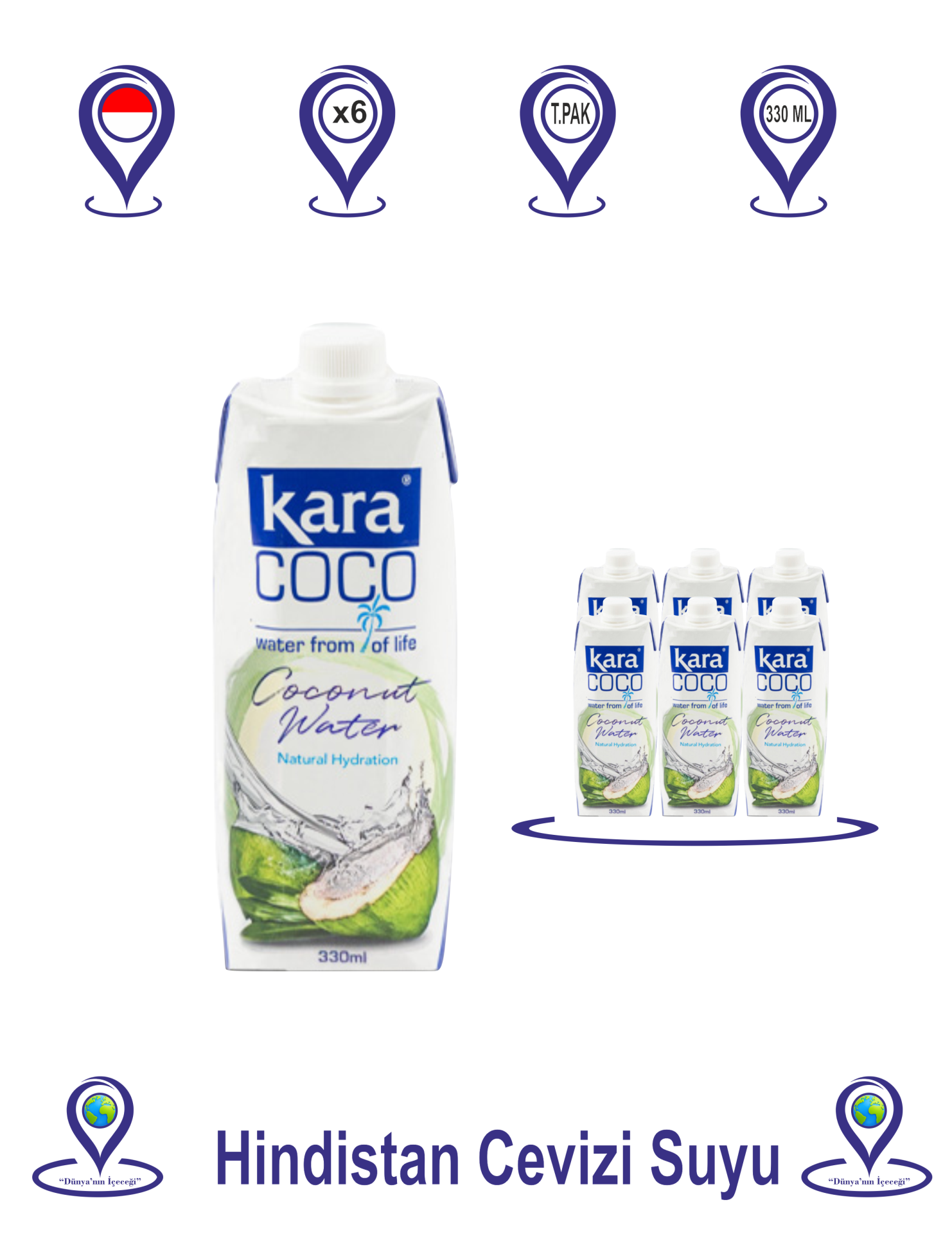 Kara Coco Hindistan Cevizi Suyu 330 ML x 6