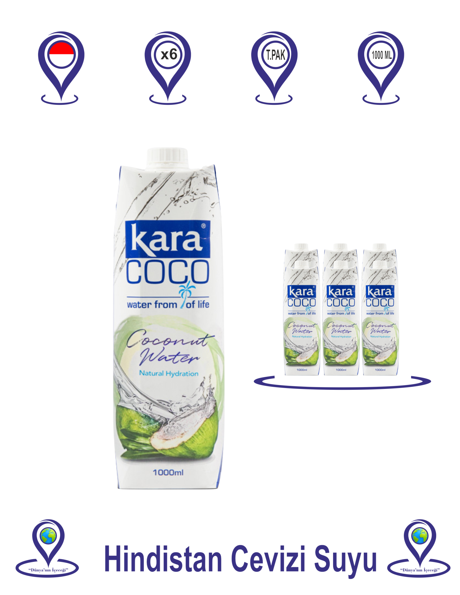Kara Coco Hindistan Cevizi Suyu 1000 ML X 6