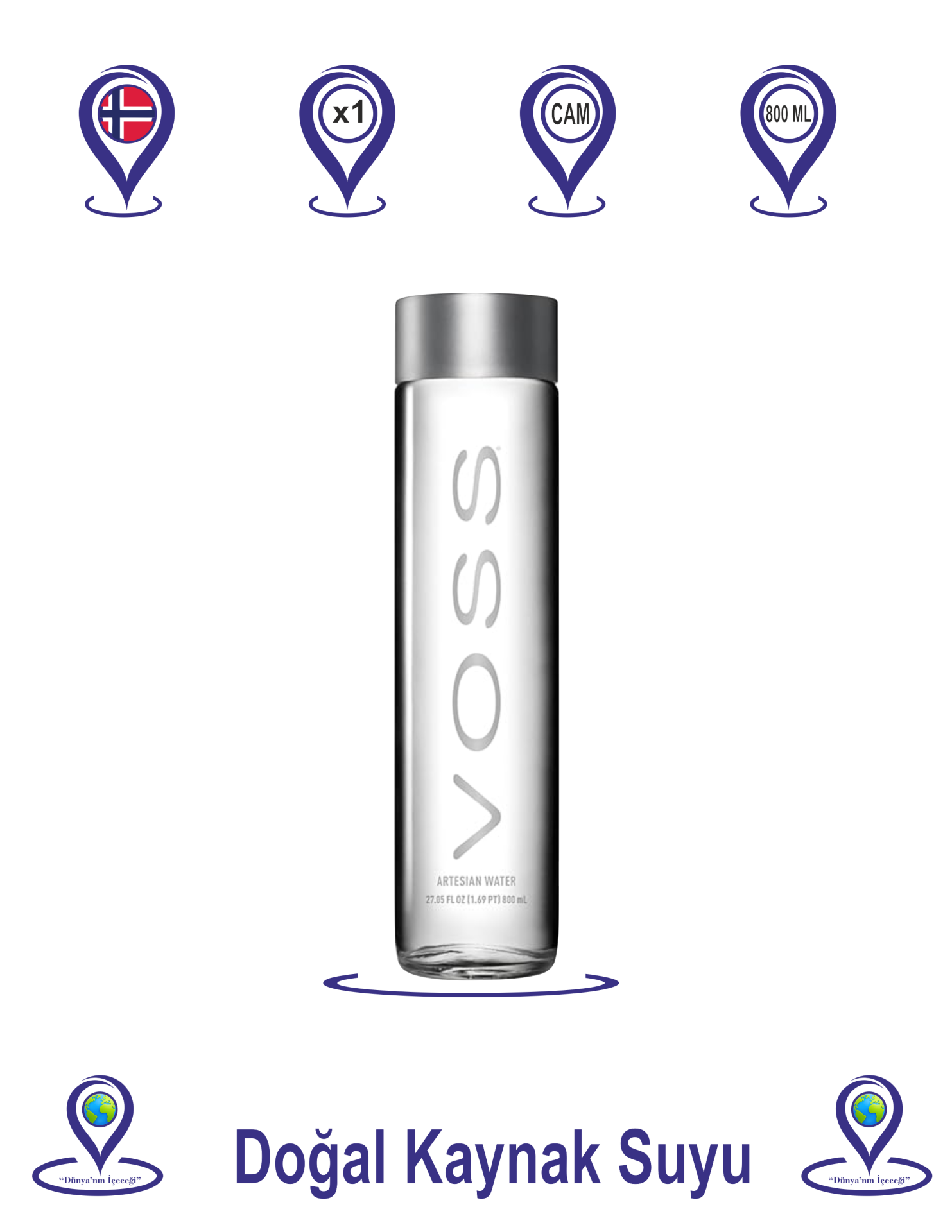Voss Doğal Kaynak Suyu Cam 800 ML