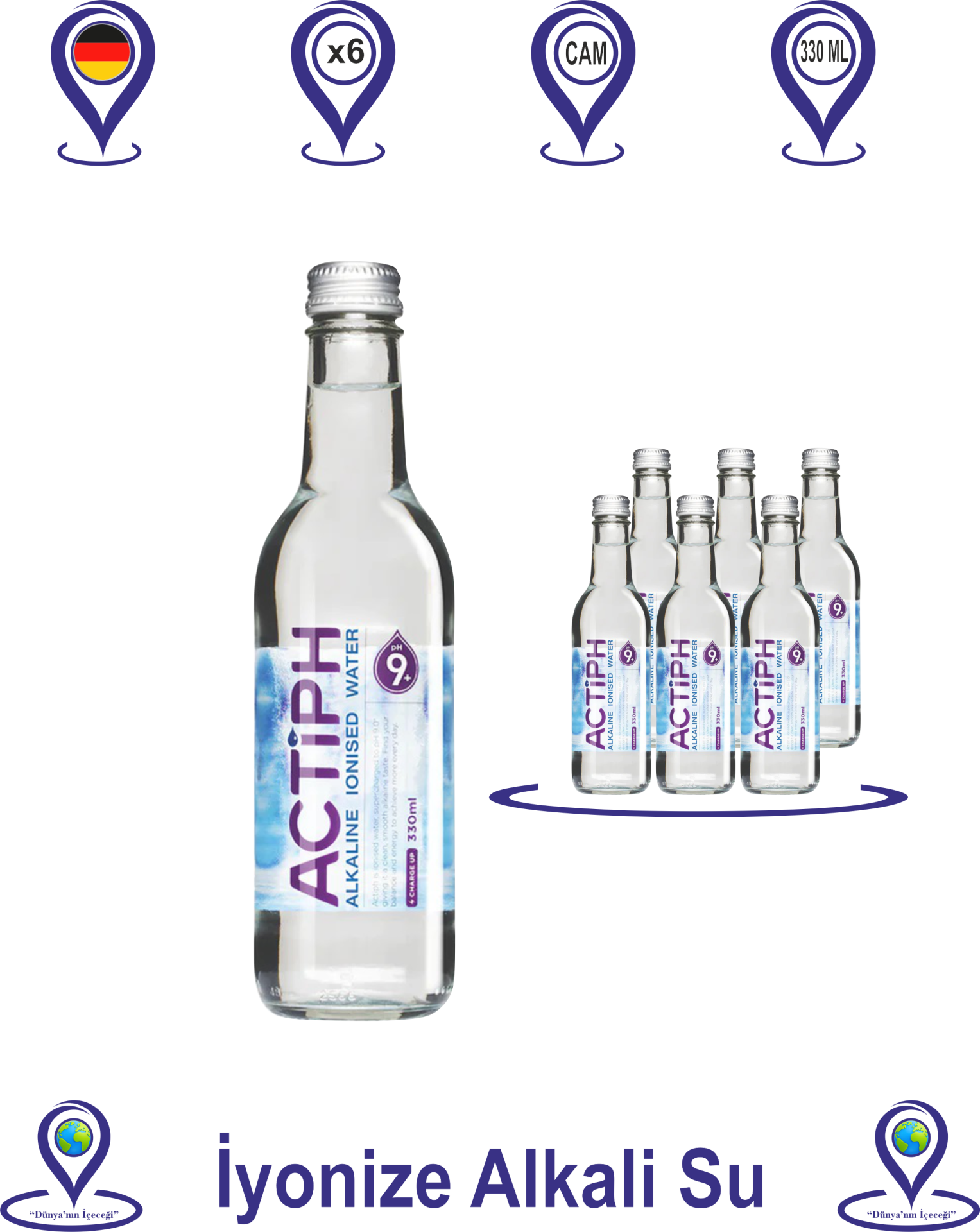 Actiph Alkali İyonize Su Cam 330 ML x 6