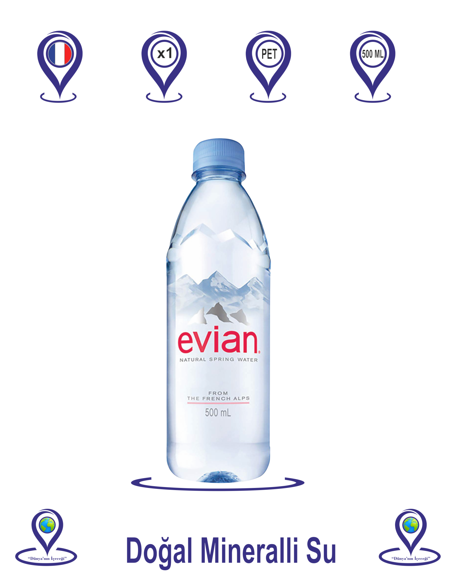Evian Doğal Mineralli Su Pet Şişe 500 ML