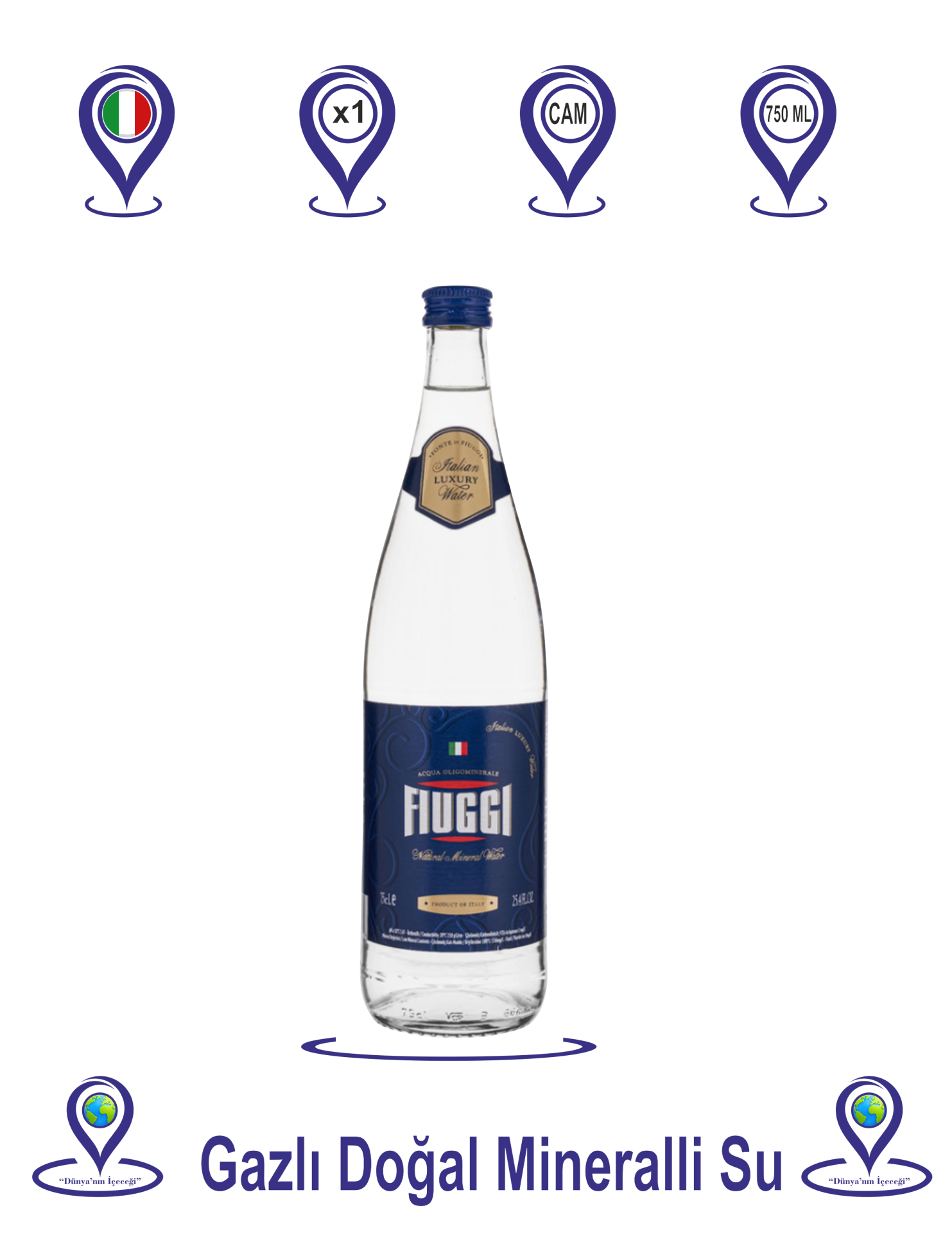 Fiuggi Gazlı Su Cam Şişe 750 ML