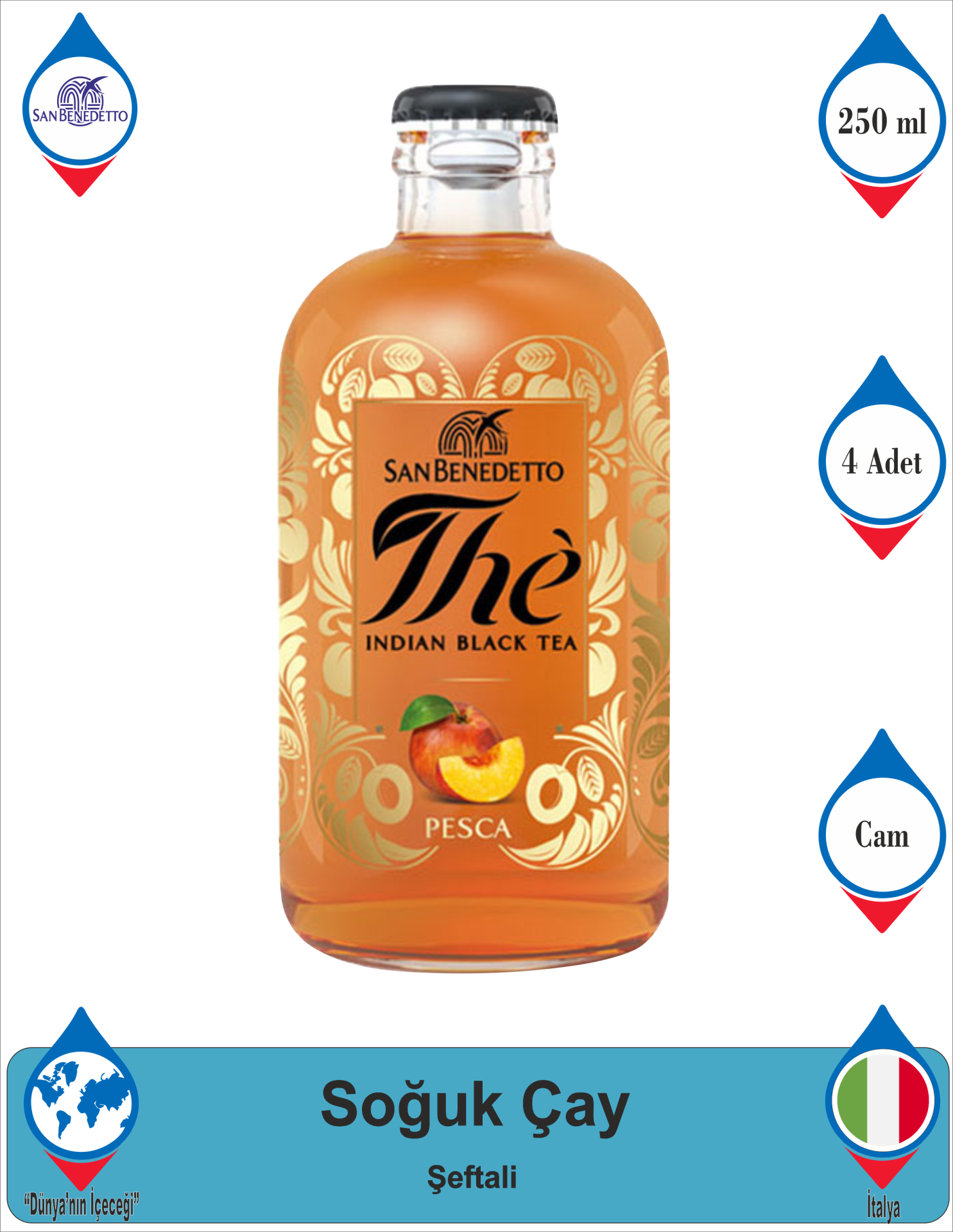 SAN BENEDETTO Indıan Black Tea Peach 250 ML x 4