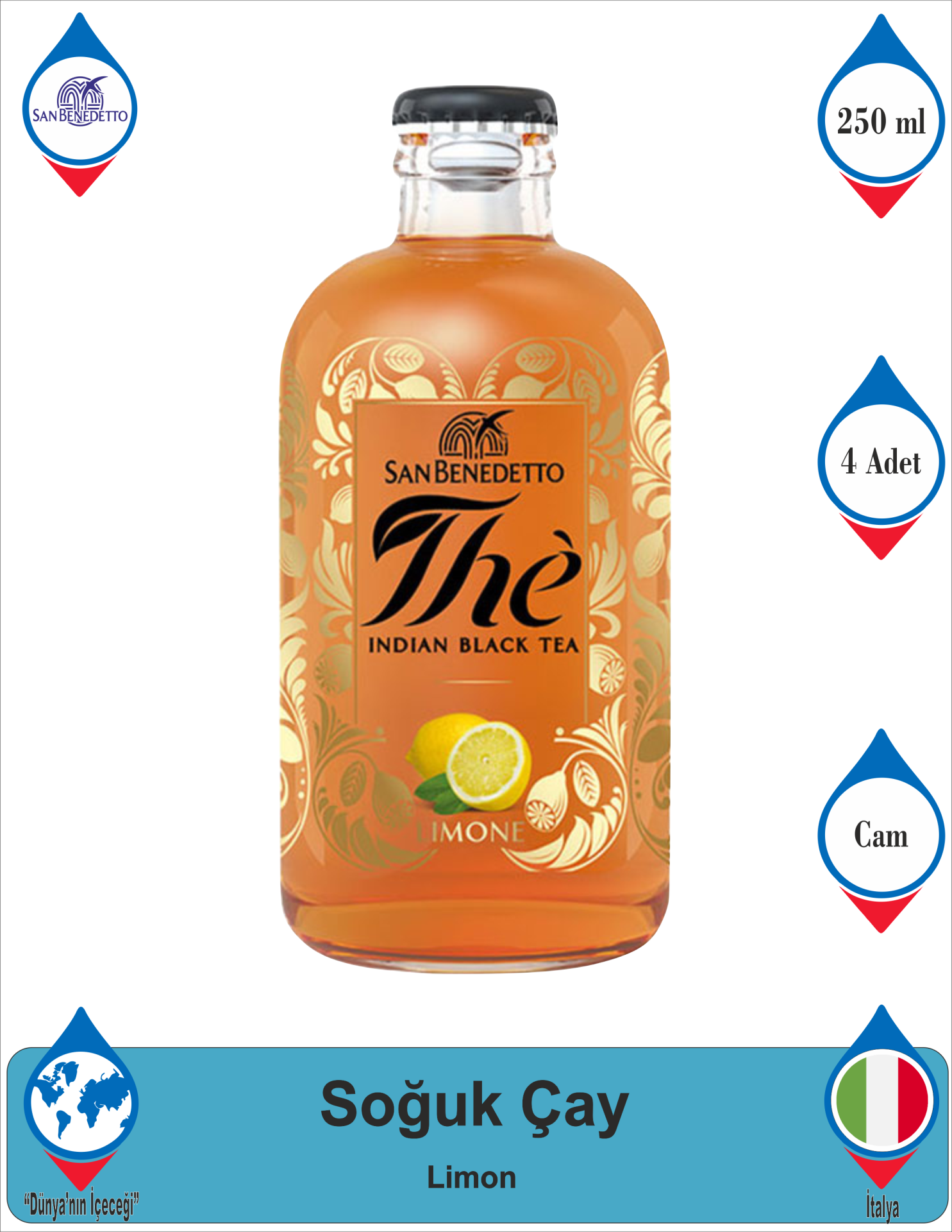 SAN BENEDETTO Indıan Black Tea Limon 250 ML x 4