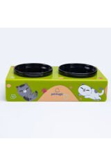 Petmagic Akrilik Pleksi Evcil Hayvan Siyah Seramik Kaseli Kedi Mini Köpek Mama Su Kabı-Yeşil Kediler