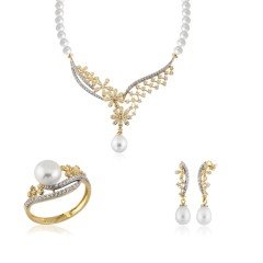 14K Papatya İnci Set