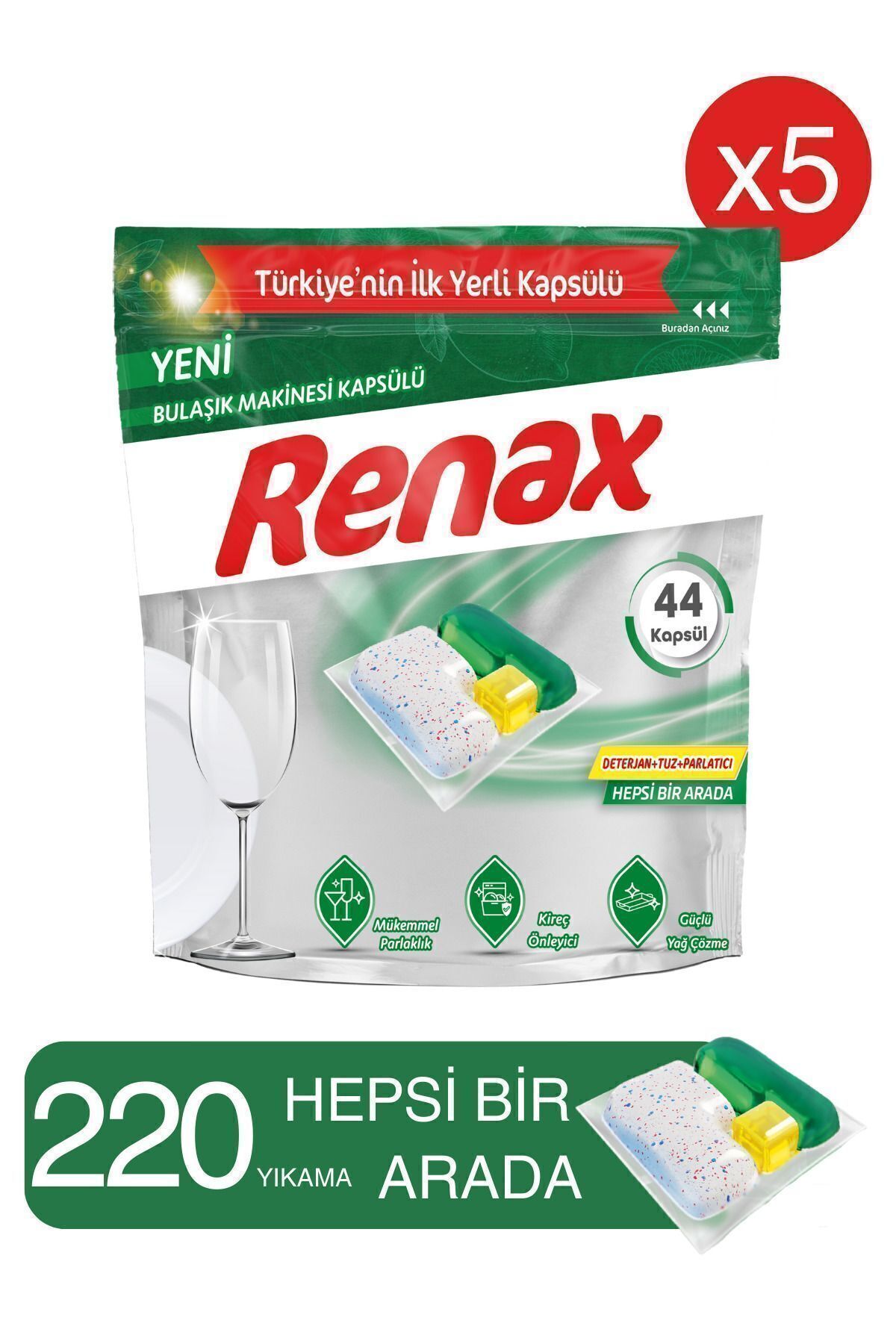 Bulaşık Makinesi Kapsülü Hepsi Bir Arada 44 Lü X 5 Adet