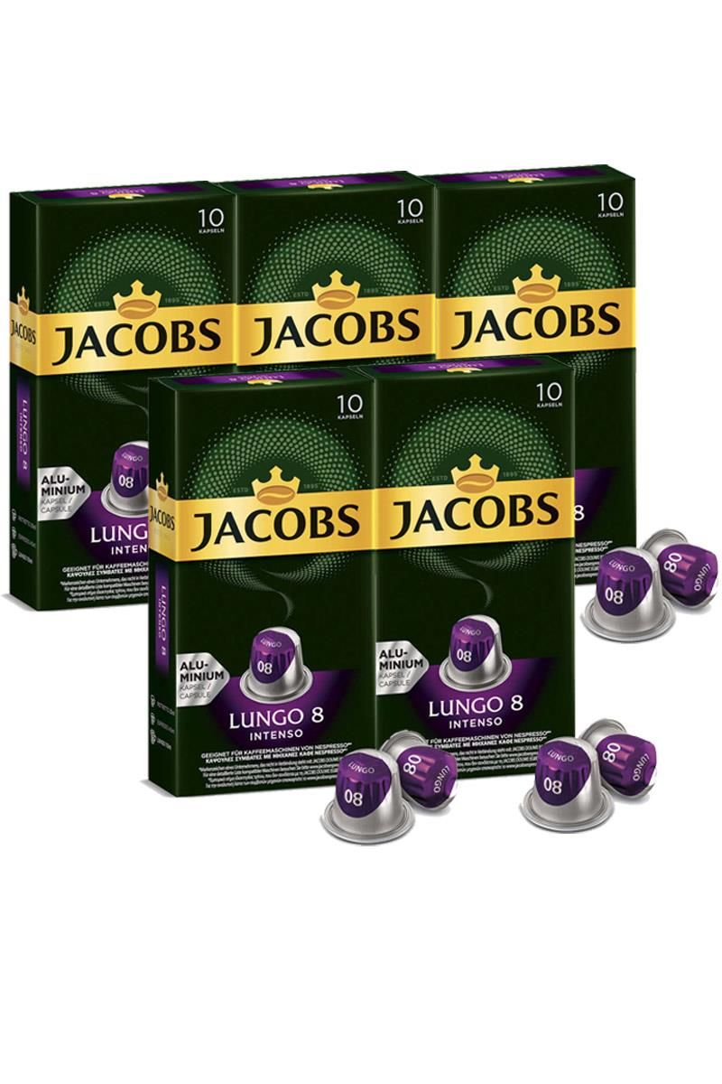 Jacobs Lungo Intenso 8 Kapsül Kahve 10 x 5 Paket (50 Adet) Nespresso Uyumlu