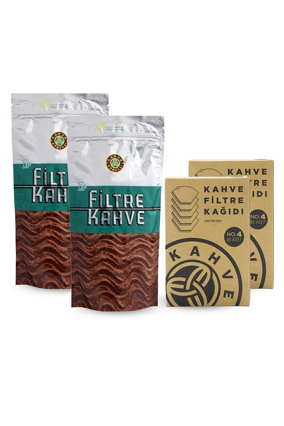 Kahve Dünyası Filtre Kahve 250 gr x 2 Adet ve Filtre Kahve Kağıdı 80'li x 2 Adet