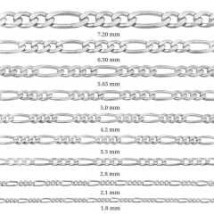 3.5 mm Gümüş Figaro Zincir - 100 mikron