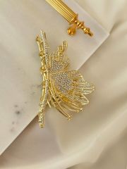 Gold Renk Kristal Taşlı Kelebek Figürlü Metal Mandal Toka Uzunluk 10 cm.