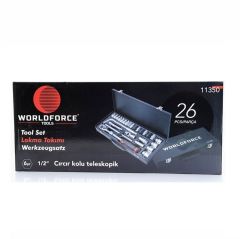 WorldForce 11350 Lokma Takımı 26 Parça S-Ultra 1/2'' Uzatmalı Cırcır