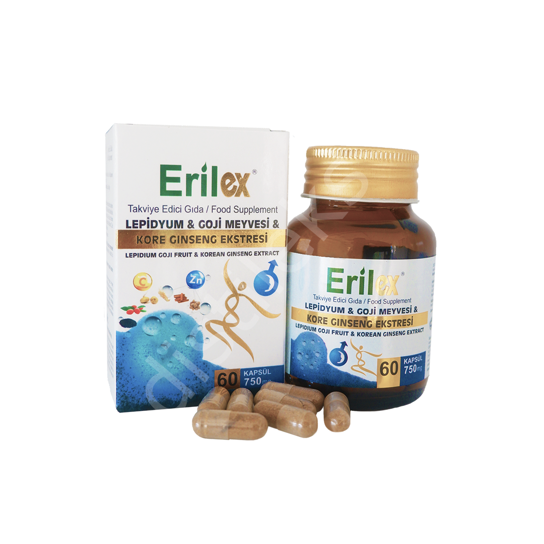 Erilex Kapsül 750 mg Goji bery, Lepidyum(maca) kore ginseng ekstresi