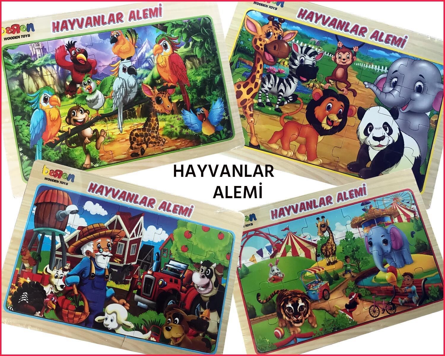 4 Farklı Puzzle'dan oluşan 20 Parçalı HAYVANLAR ALEMİ 4'lü Set