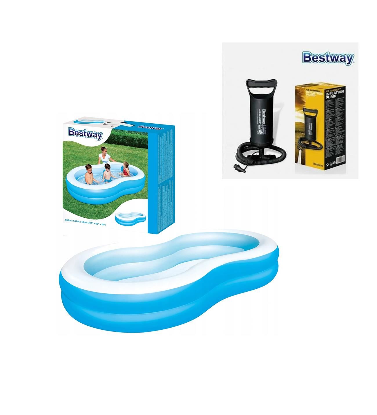 Şişirme POMPALI, Bestway 54117 Jumbo Oval Renkli Aile Havuzu SETİ