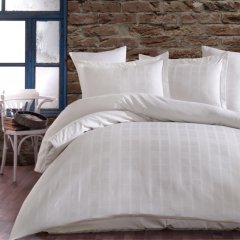 Ecru Plaid - Double Jacquard Satin Duvet Sets