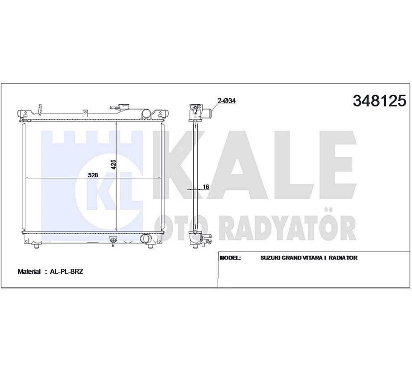 Radyatör Su Grand Vıtara  98-03 1.6 16V 16Mm (Mt) Brazıng 1770066D01