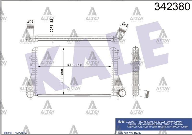 Intercooler (Ara Soğutucu) Caddy / Jetta / Golf 10=> Cayb-Cayc-Caye-Cbab-Cffb 1.6 Tdı-2.0 Tdı (Brazıng) 1K0145803Af