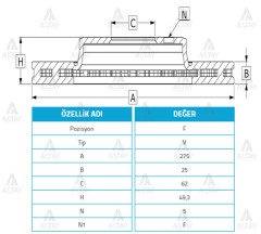 Fren Diski Corolla 06-13 Dizel D4D / Aurıs 07-13 / Rav4 00-05 Benzinli Ön Havalı 273-5 4351202180