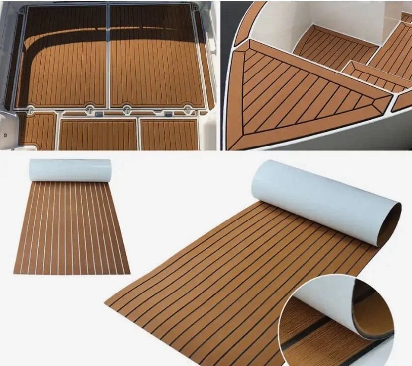 240 x 120 cm EVA Suni Teak (Tik) Deck 3M Bantlı Tekne, Yat, Havuz Kenarı ve Karavan için Zemin Kaplaması
