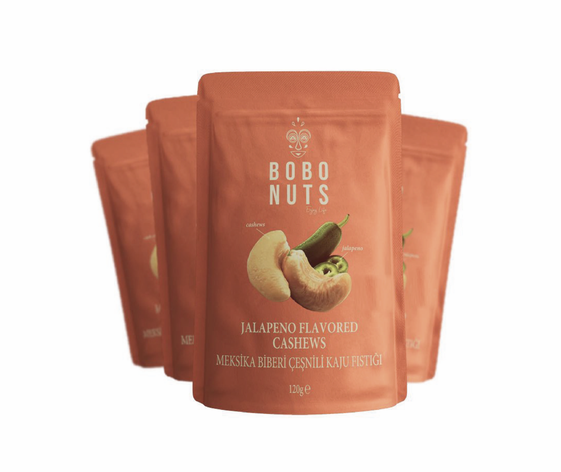 Bobo Nuts Meksika Biberi Çeşnili Kaju Fıstığı 120g x 4 Paket