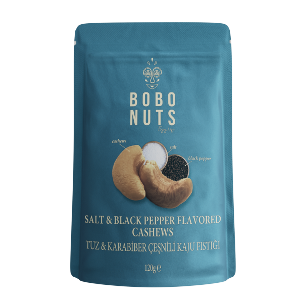 Bobo Nuts Tuz & Karabiber Çeşnili Kaju Fıstığı 120g x 4 Paket