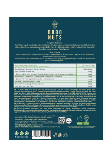 Bobo Nuts Ekşi Krema / Soğan Kaju Fıstığı 120g