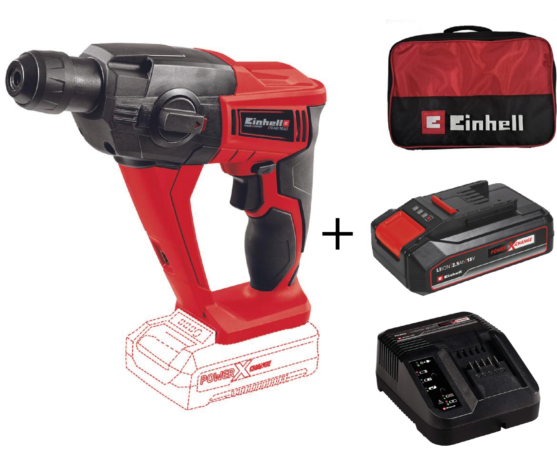 Einhell TE-HD 18 Li  Akülü Pnömatik Matkap + 2,5 Ah Starter Kit + Bez Çanta