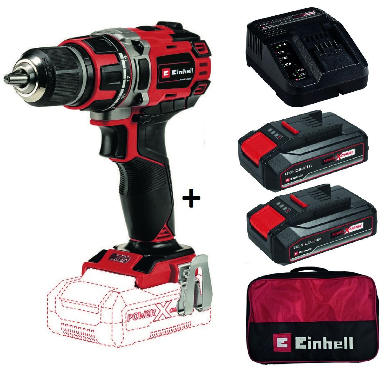 Einhell Te-Cd 18/50 Li-I Bl Kömürsüz Darbeli Matkap + 2x2,5 Ah StarterKit + Bez Çanta