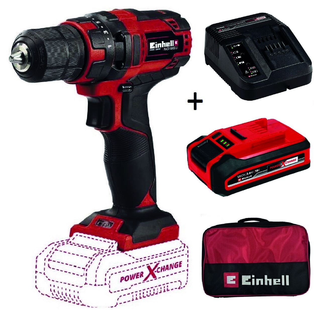 Einhell TC-CD 18/35 Li Akülü Matkap + 3 Ah Plus Akü + Şarj Cihazı + Bez Çanta