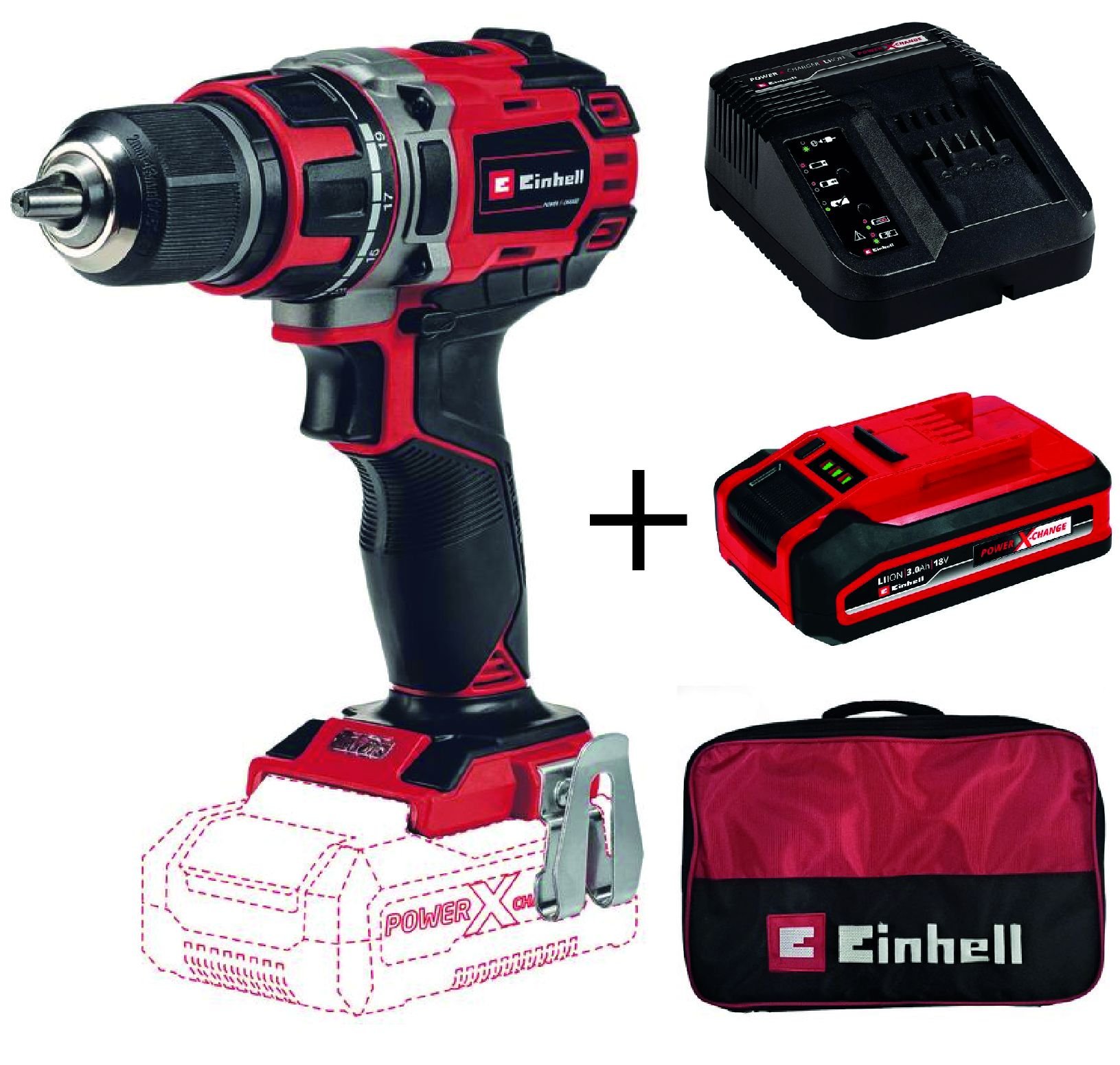 Einhell TE-CD 18/50 Li BL Akülü Vidalama + 3 Ah Plus Akü + Şarj Cihazı+ Bez Çanta