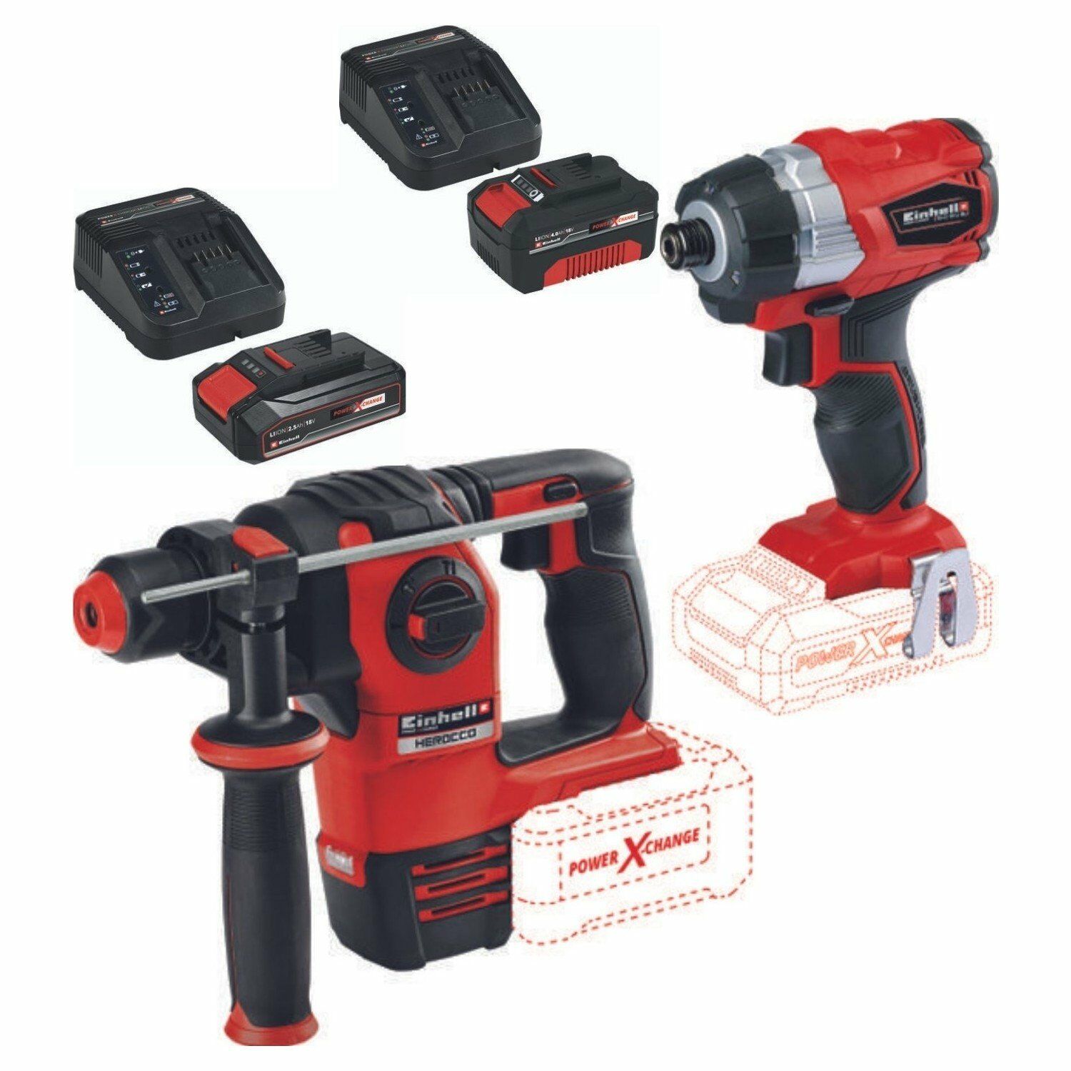 Einhell Herocco 18V Kırıcı Delici Te-Cı 18 Bl Vidalama 2.5+4.0AH Akülü Kömürsüz Set