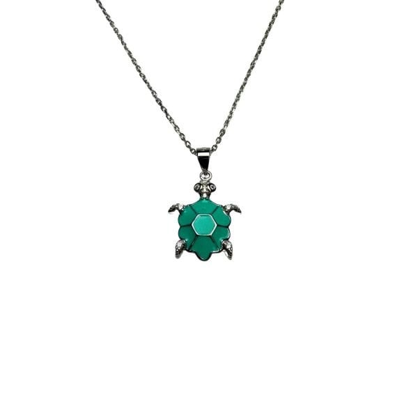925 Ayar Gümüş Su Yeşili Mineli Su Kaplumbağası Kolye Küpe Set