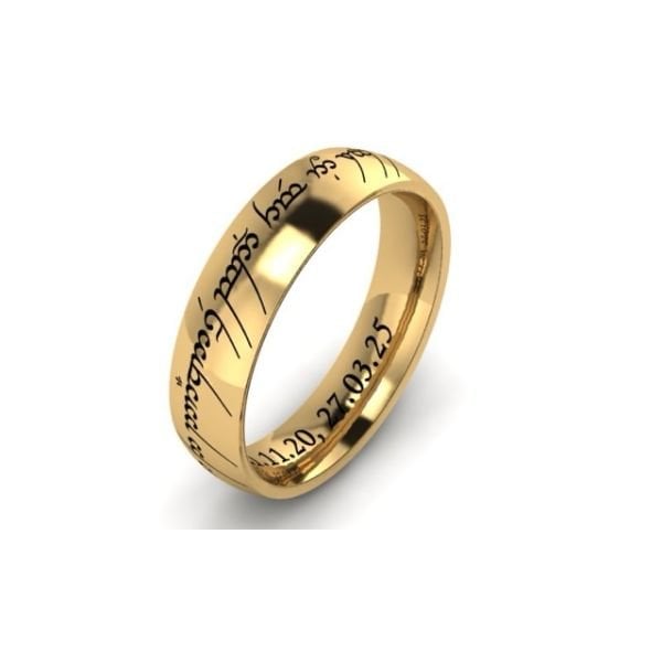 14k Solid Gold Custom Engraved Elvish Ring