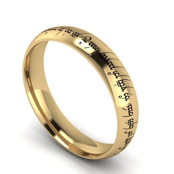 14k Solid Gold Custom Engraved Elvish Ring