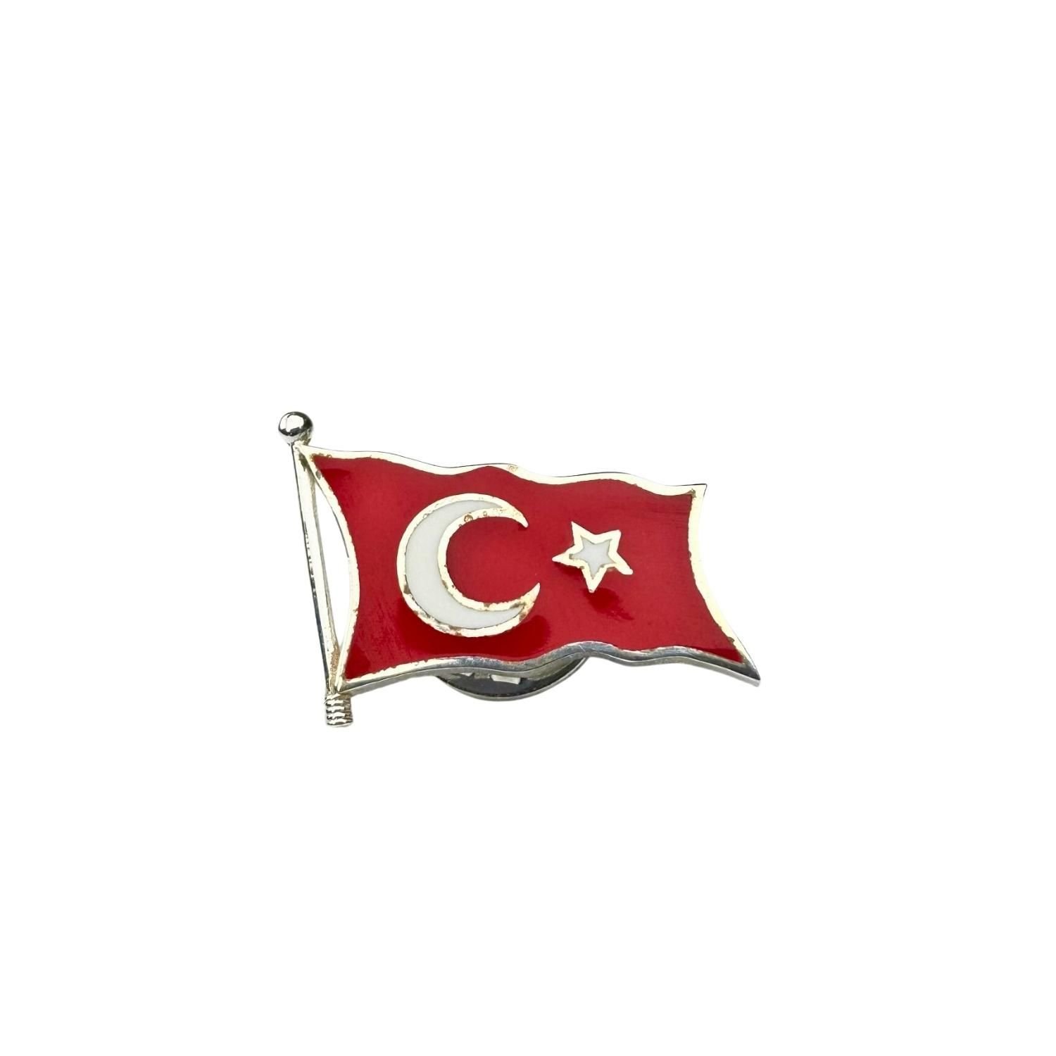 925 Ayar Gümüş Mineli Türk Bayrağı Ay Yıldız Rozet