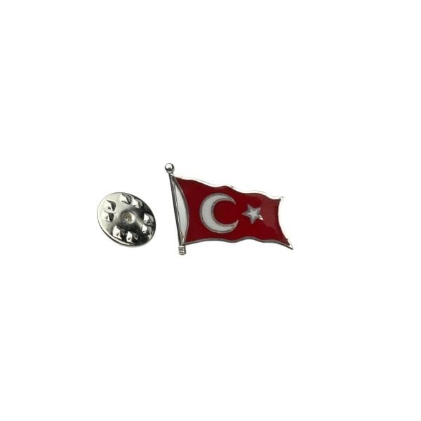 925 Ayar Gümüş Mineli Türk Bayrağı Ay Yıldız Rozet