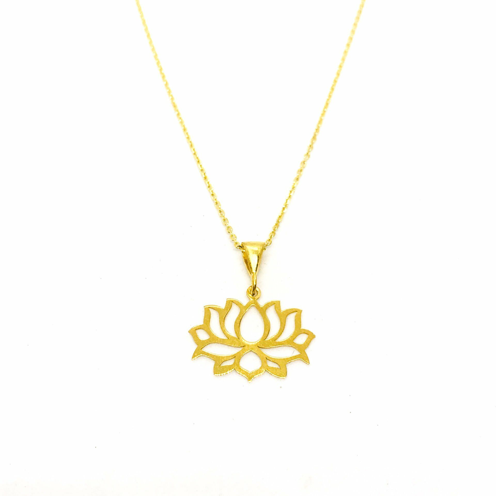 925 Ayar Gümüş Üzeri 18 Ayar Altın Kaplama Lotus Çiçeği Kolye