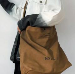 43x14x36 cm. Haki Baskılı Kanvas Tote Çanta Unisex