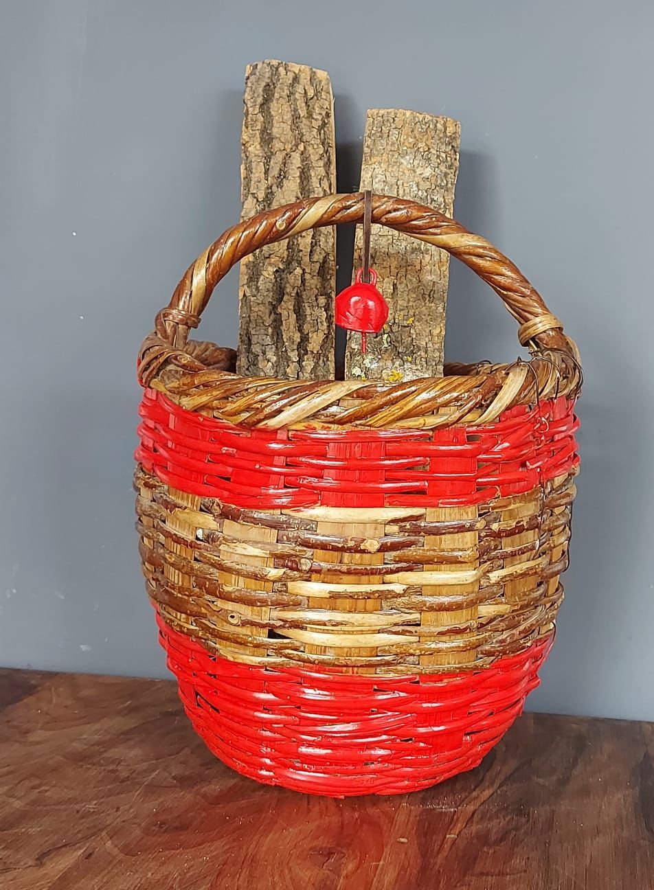 30X40 cm Kırmızı Hasır Sepet Odunluk