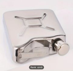 Benzin Bidonu Formunda Paslanmaz Çelik Matara+Huni (5 oz)
