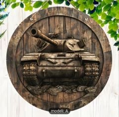 20 cm. Çap Tank Motifli Askılı Ahşap Tabela