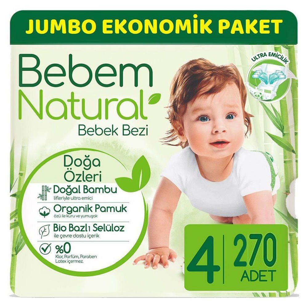 Bebem Natural Maxi 4 Beden (7-14 kg) Jumbo Avantaj Paketi 270 Adet