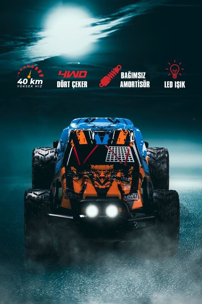 1:16 40km/h Hız Yapan 4wd Extreme Thunder 4x4 Metal Iç Aksam Uzaktan Kumandalı Araba Rc Model Araç