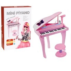 Kutulu 37 Tuşlu Mini Pembe Piano (Mikrofon Ve Tabureli)