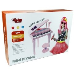 Kutulu 37 Tuşlu Mini Pembe Piano (Mikrofon Ve Tabureli)