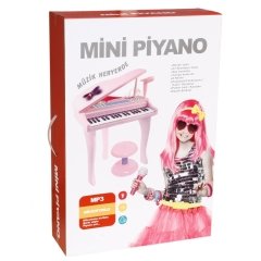 Kutulu 37 Tuşlu Mini Pembe Piano (Mikrofon Ve Tabureli)