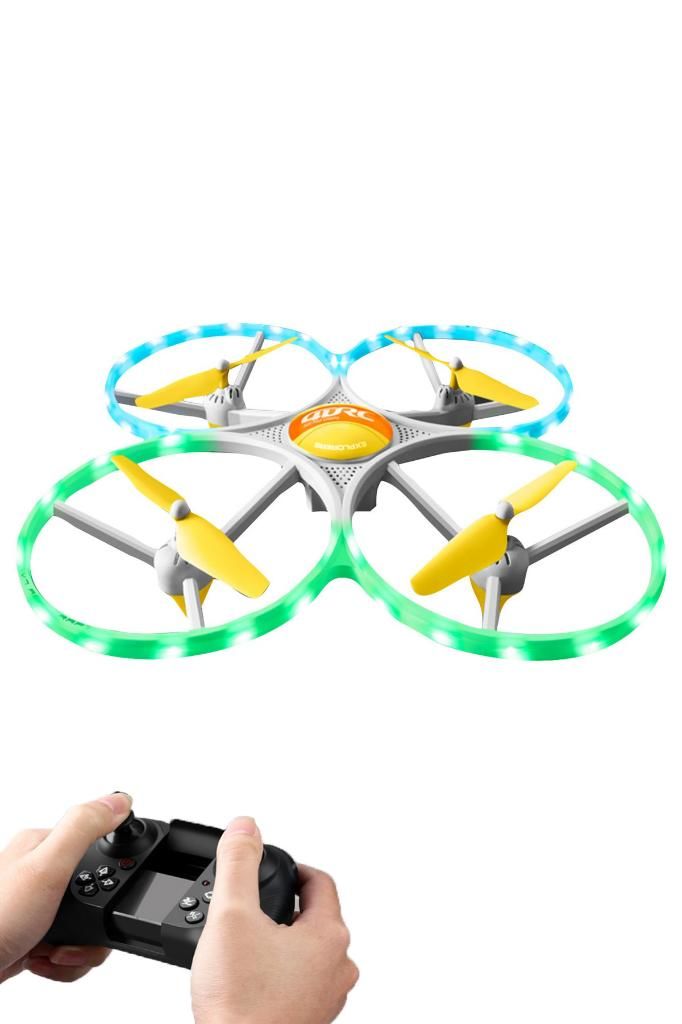 Uzaktan Kumandalı Sarı LED Işıklı Başlangıç Seviye Drone Quadcopter Kamerasız Havada Sabit Kalma Özelliği