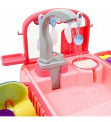 GALTOYS Oyuncak Bulaşık Yıkama Seti - Modern Çeşmeli Lavabo Oyun Seti Pembe
