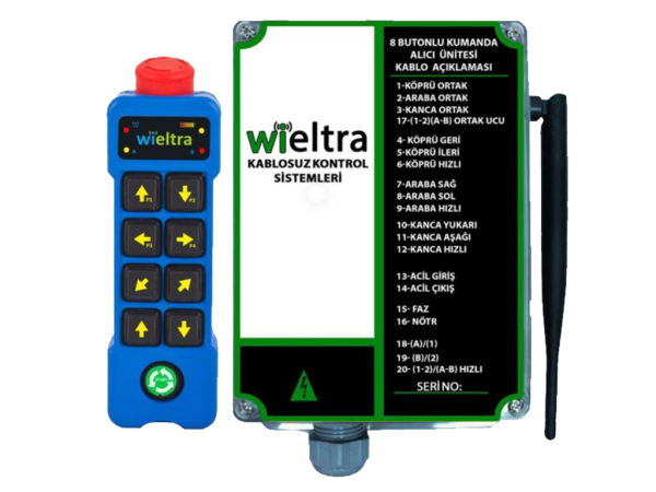Kablosuz Vinç Kumandası 8 Butonlu Set 380 VAC Tek Hızlı Wieltra